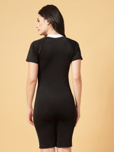 CUKOO Padded Black & White Knee-Length Swimsuit