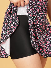 CUKOO Padded Black Floral Printed Skirted Swimwear