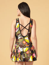 CUKOO Padded Dark Green Floral printed Skirted Swimwear