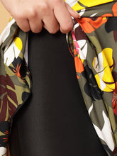 CUKOO Padded Dark Green Floral printed Skirted Swimwear