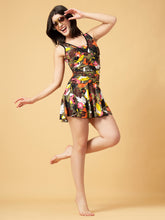CUKOO Padded Dark Green Floral printed Skirted Swimwear