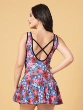 CUKOO Padded Blue Floral printed Skirted Swimwear