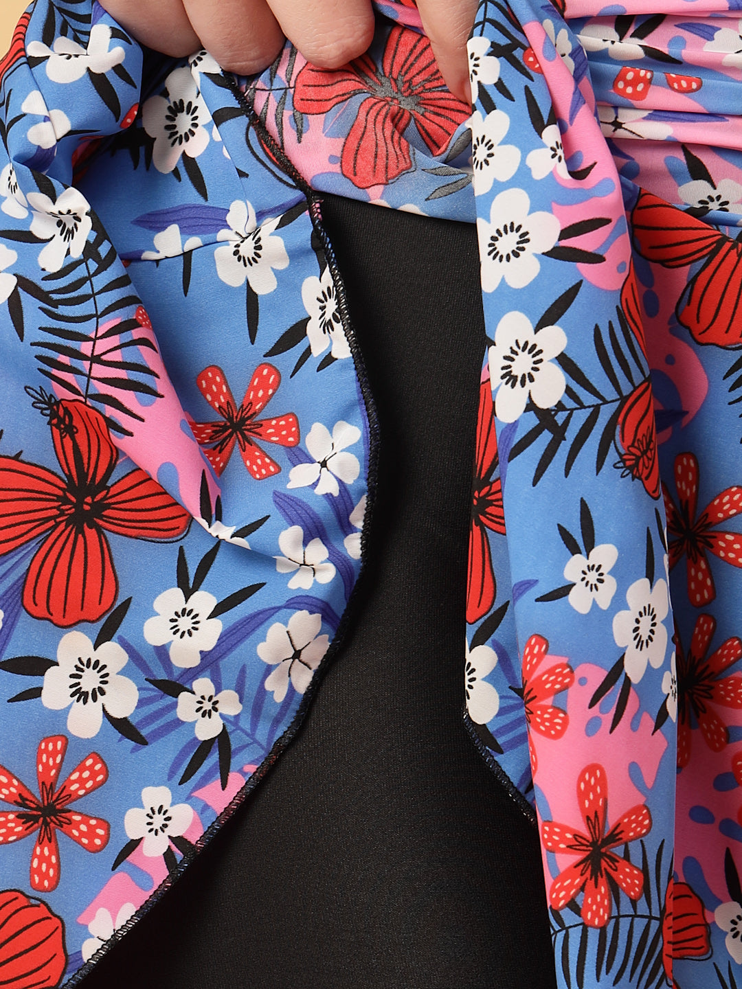 CUKOO Padded Blue Floral printed Skirted Swimwear