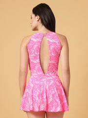 CUKOO Padded Pink Marble Printed Skirted Swimwear