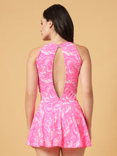 CUKOO Padded Pink Marble Printed Skirted Swimwear