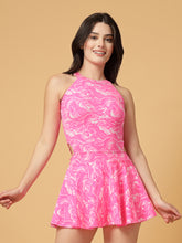 CUKOO Padded Pink Marble Printed Skirted Swimwear