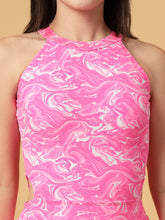 CUKOO Padded Pink Marble Printed Skirted Swimwear