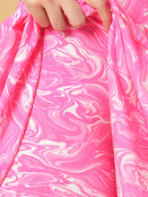 CUKOO Padded Pink Marble Printed Skirted Swimwear