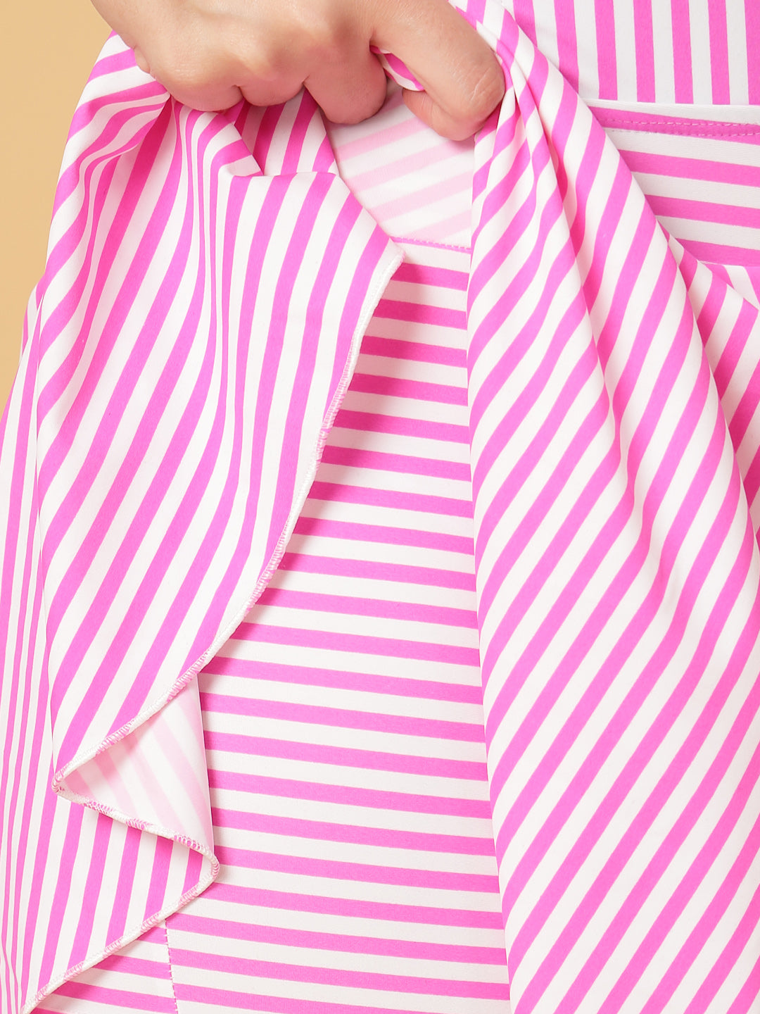 CUKOO Padded Retro Pink Striped Skirted Swimwear
