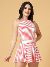 CUKOO Padded Retro Red Striped Skirted Swimwear