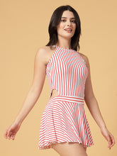 CUKOO Padded Retro Red Striped Skirted Swimwear
