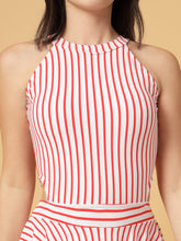 CUKOO Padded Retro Red Striped Skirted Swimwear