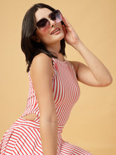 CUKOO Padded Retro Red Striped Skirted Swimwear