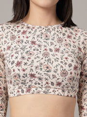 CUKOO Padded White Floral Full Sleeve Skirtini Swimwear