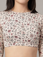 CUKOO Padded White Floral Full Sleeve Skirtini Swimwear