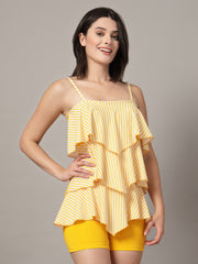 CUKOO Padded Yellow Striped Swimwear
