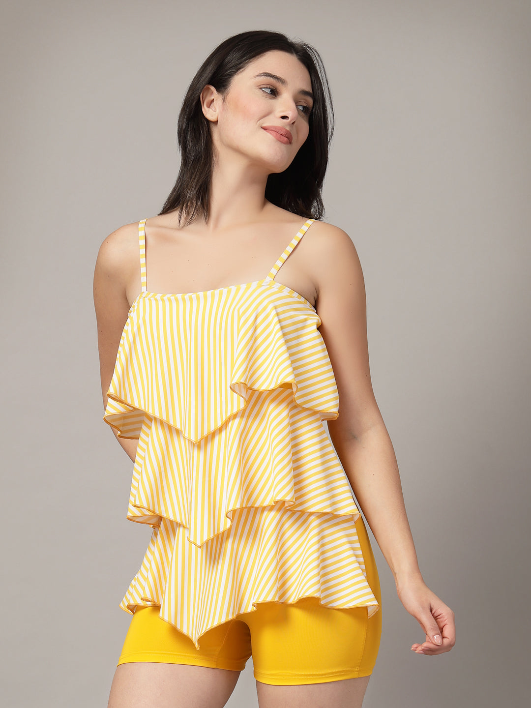 CUKOO Padded Yellow Striped Swimwear