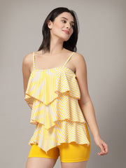 CUKOO Padded Yellow Striped Swimwear