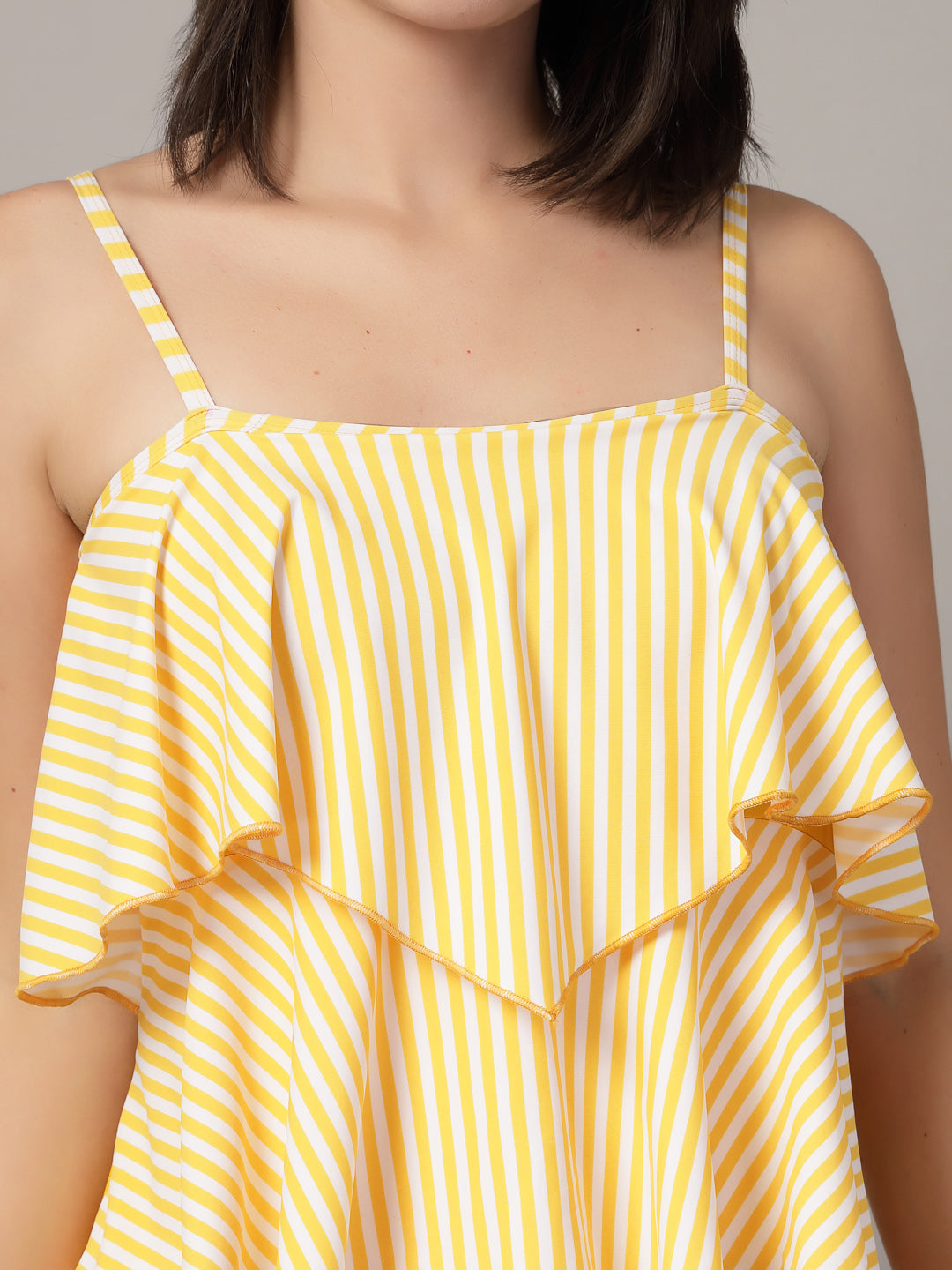 CUKOO Padded Yellow Striped Swimwear
