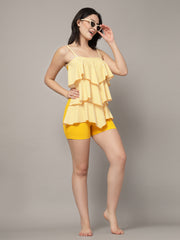 CUKOO Padded Yellow Striped Swimwear