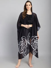 Black and White Floral Long Slit cover up (Only Sarong)