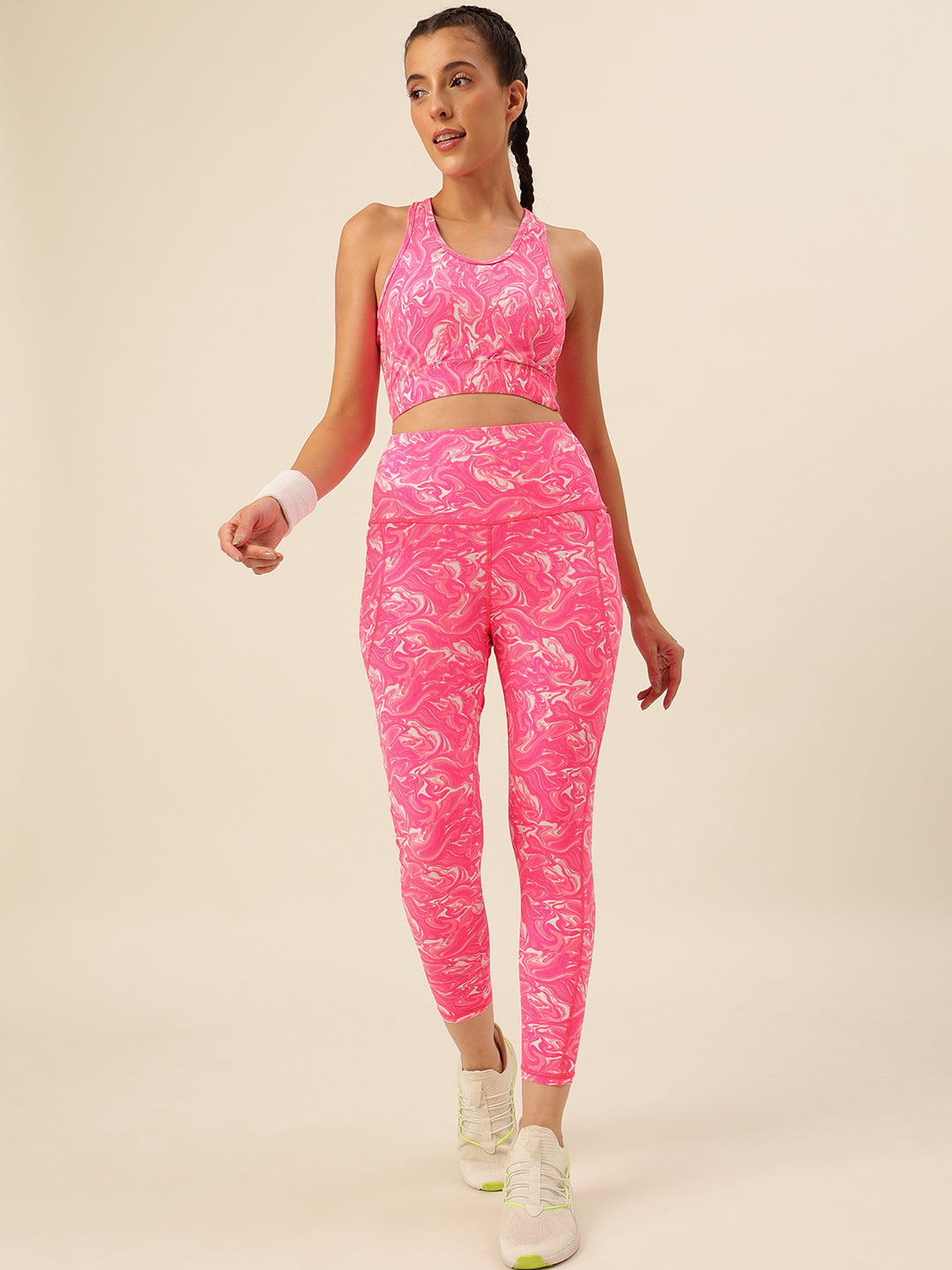 Cukoo Pink Marble Print Sports Bra and Legging Set