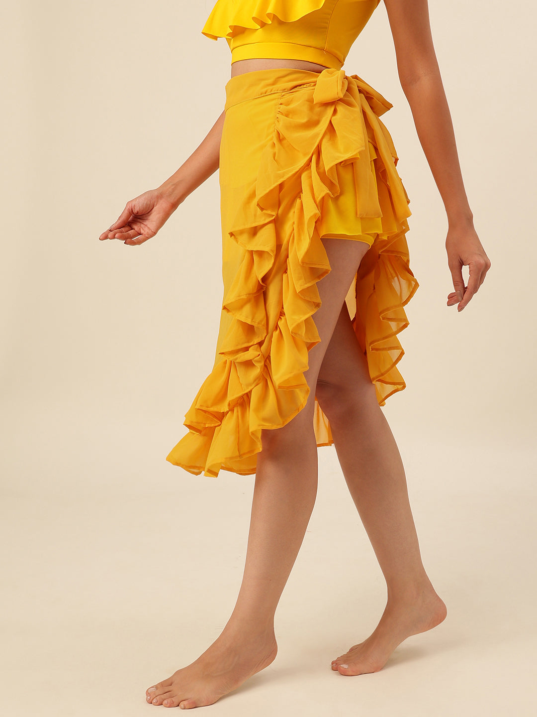 CUKOO Yellow Ruffled cover up Sarong
