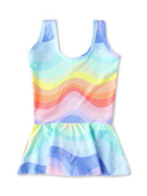 CUKOO Girls Multicolor Rainbow Print Swimsuit