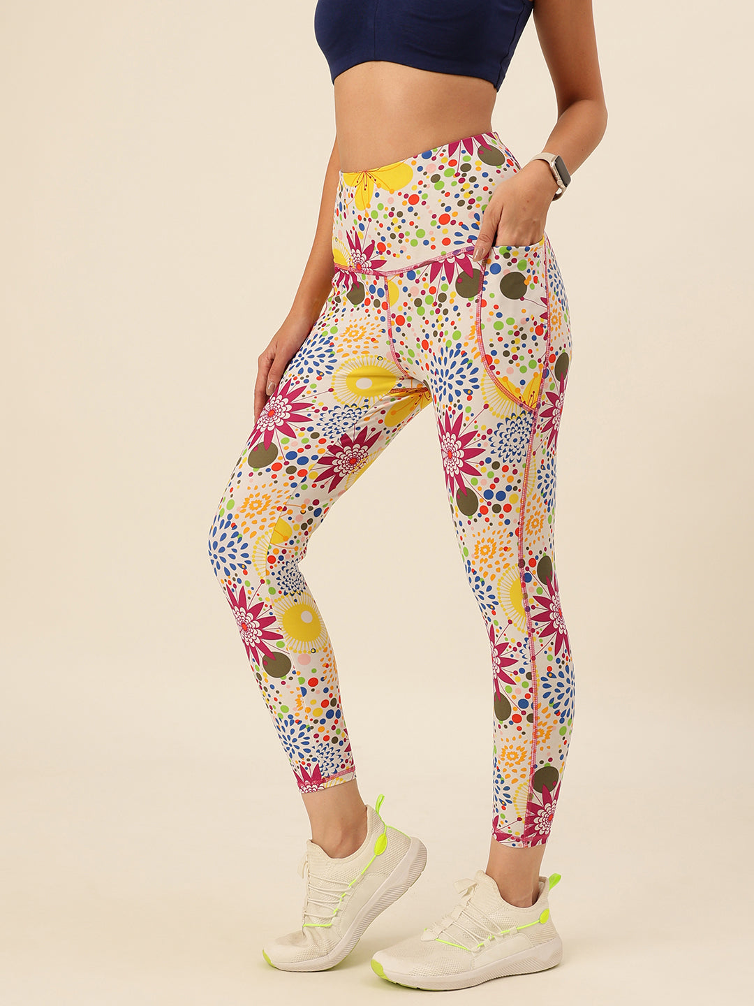 Cukoo Multicolor Floral Dotted Leggings/Yoga Pants