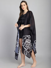 Black and White Floral Long Slit cover up Sarong