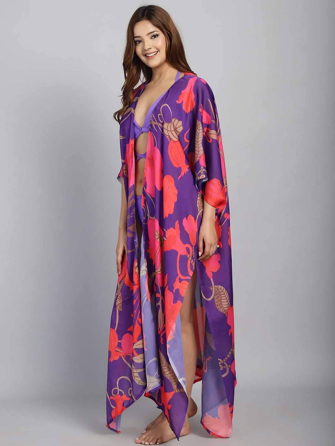 Purple Long Slit cover up Sarong