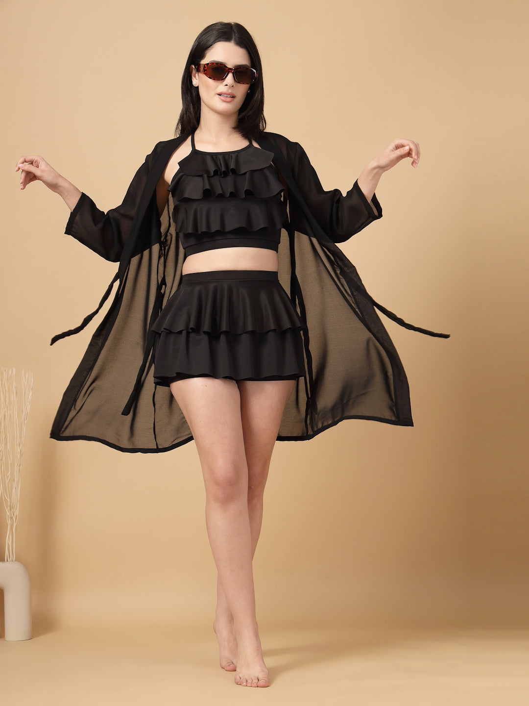 CUKOO Black Sheer Cover-Up (Only Sarong)