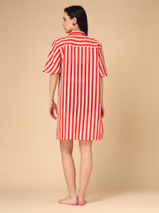 Red & White Striped Georgette Button-Down Beach Shirt Cover-Up