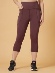 CUKOO Plum High Waist Capri, Workout 3/4 Leggings for women with Pockets – Stretch & Breathable Athleisure Pants