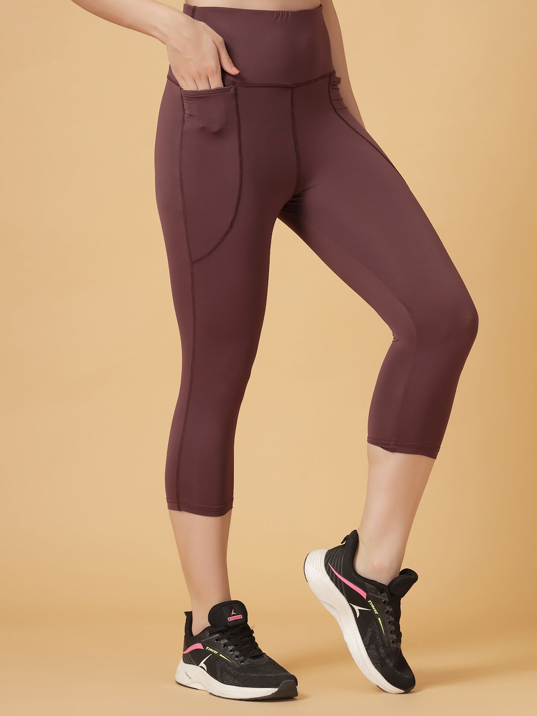CUKOO Plum High Waist Capri, Workout 3/4 Leggings for women with Pockets – Stretch & Breathable Athleisure Pants