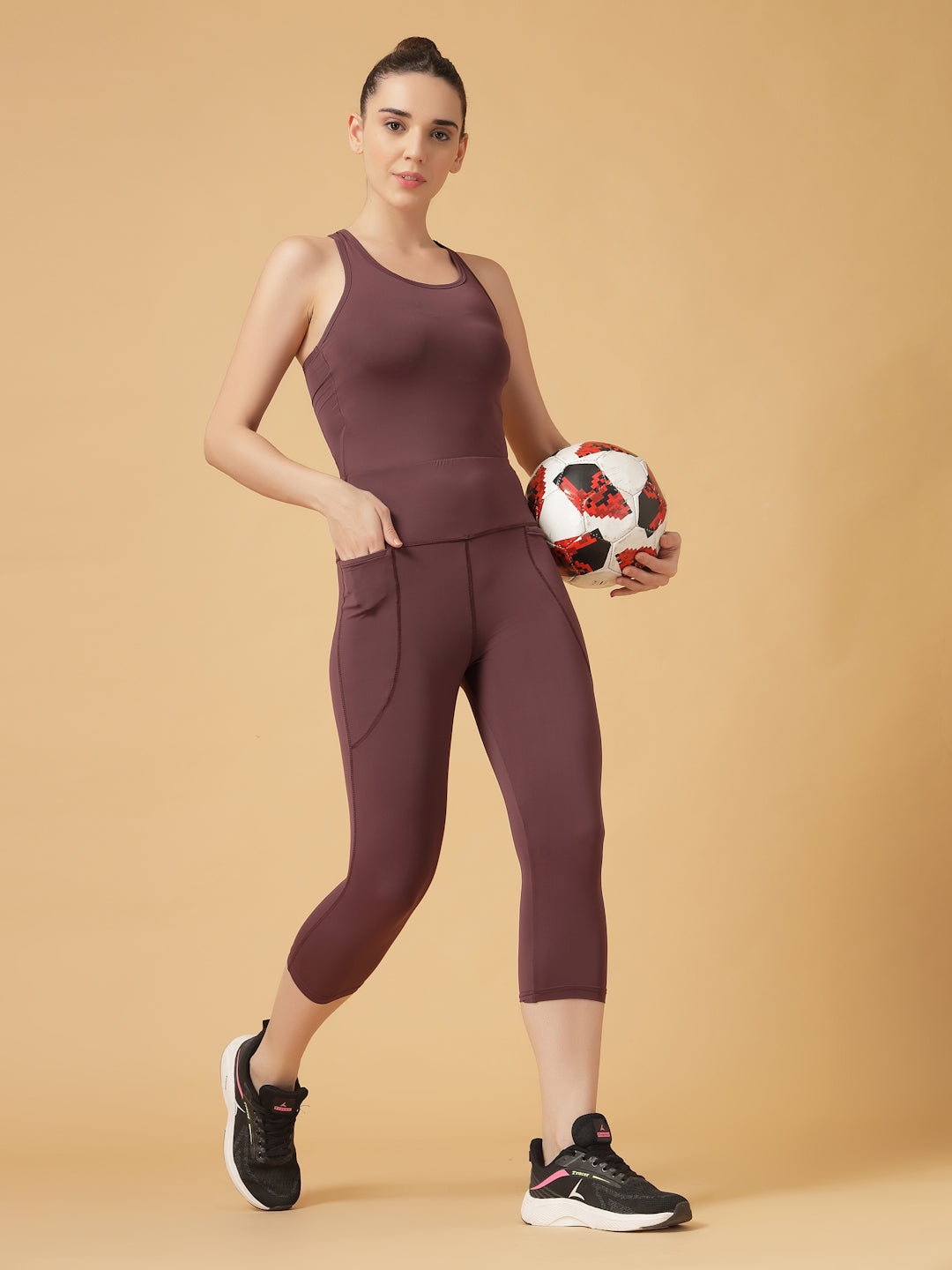 CUKOO Plum High Waist Capri, Workout 3/4 Leggings for women with Pockets – Stretch & Breathable Athleisure Pants