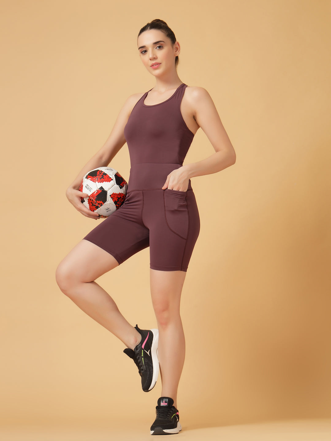 CUKOO Dark Mauve High Waist Workout Shorts for women with Pockets – Soft, Stretch & Anti-Chafe