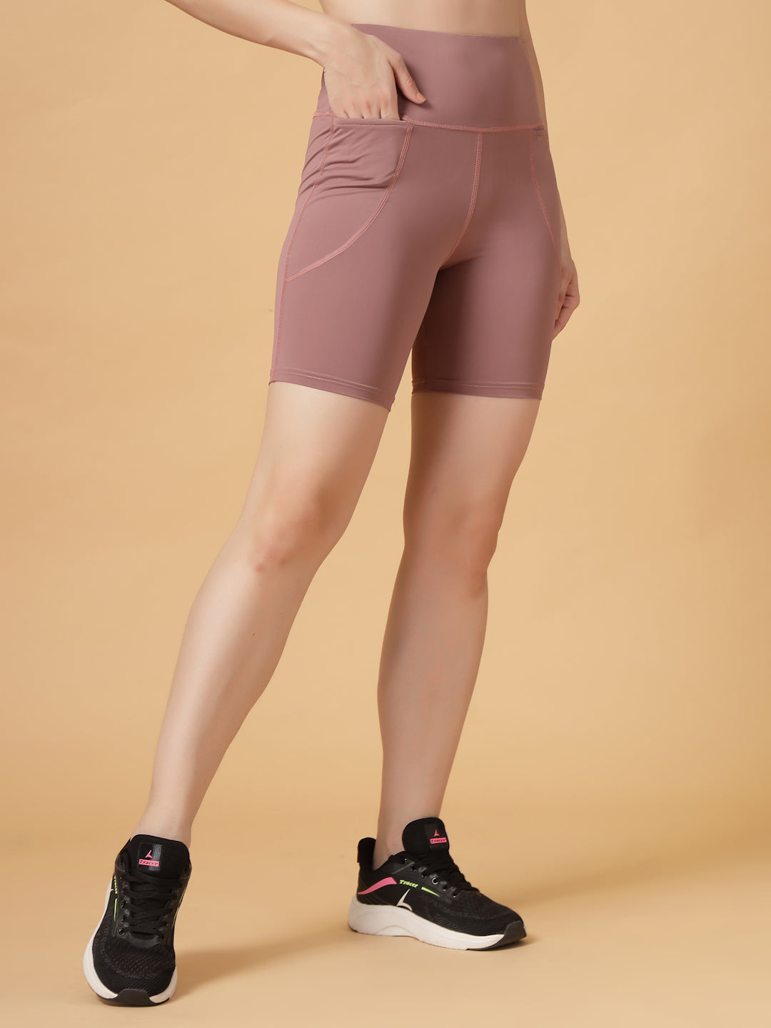 CUKOO Mauve High Waist Workout Shorts for women with Pockets – Soft, Stretch & Anti-Chafe