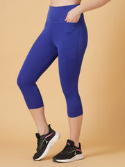 CUKOO Royal-Blue High Waist Capri, Workout 3/4 Leggings for women with Pockets – Stretch & Breathable Athleisure Pants