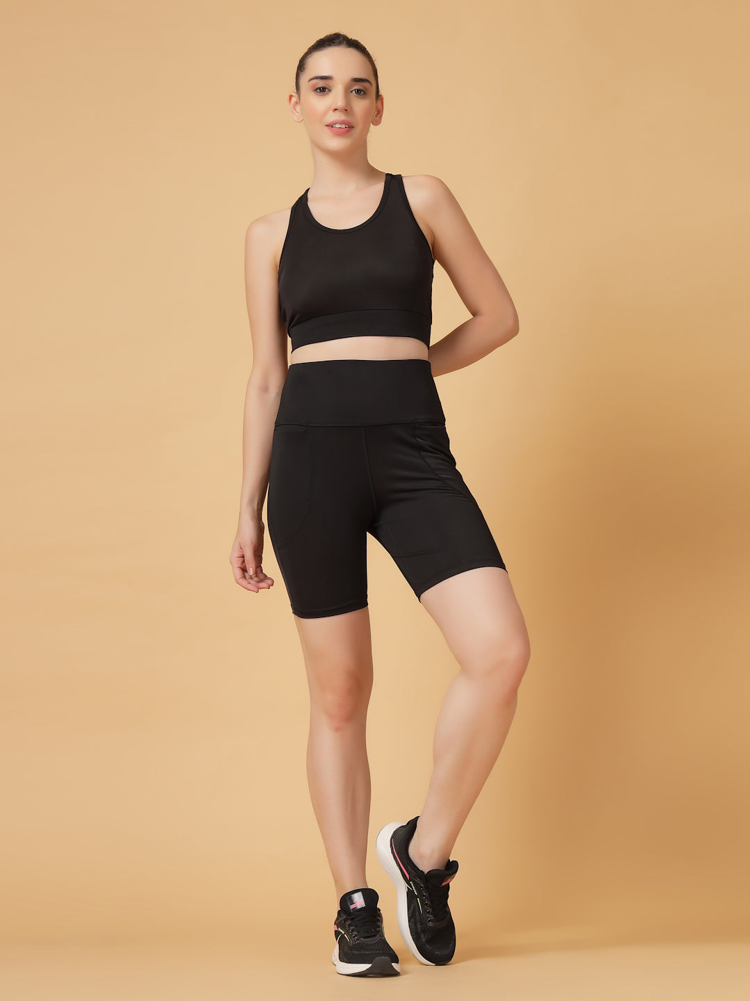 CUKOO Black High Waist Workout Shorts for women with Pockets – Soft, Stretch & Anti-Chafe