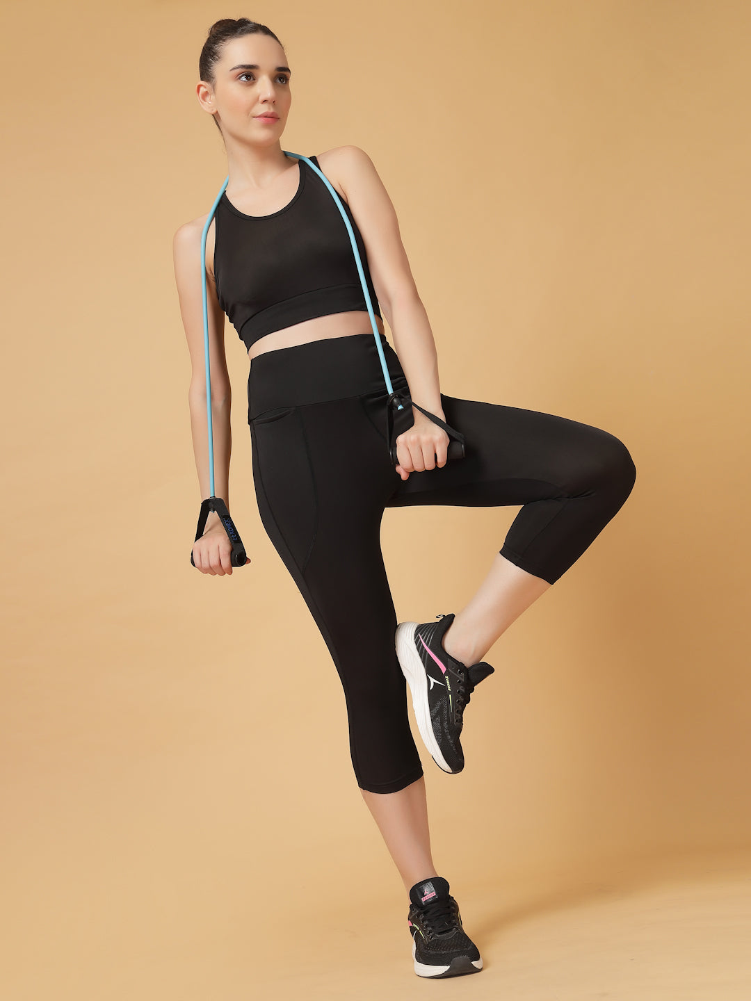 CUKOO Black High Waist Capri, Workout 3/4 Leggings for women with Pockets – Stretch & Breathable Athleisure Pants