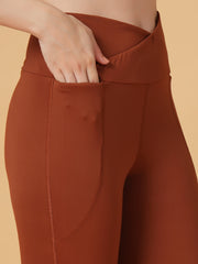 CUKOO Cocoa Brown High Waist Flared Workout Leggings for women with Pockets – Stretch & Breathable Athleisure Pants