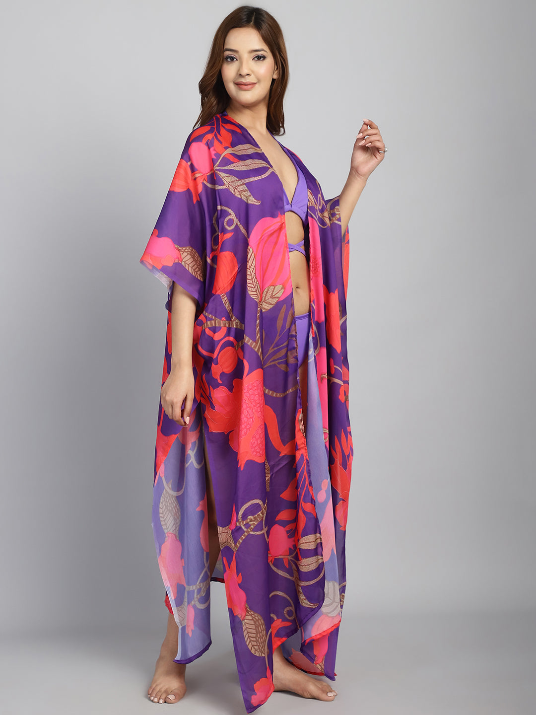 Purple Long Slit cover up Sarong