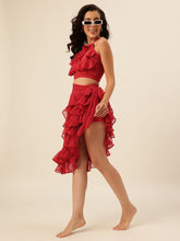 CUKOO Red Ruffled cover up Sarong