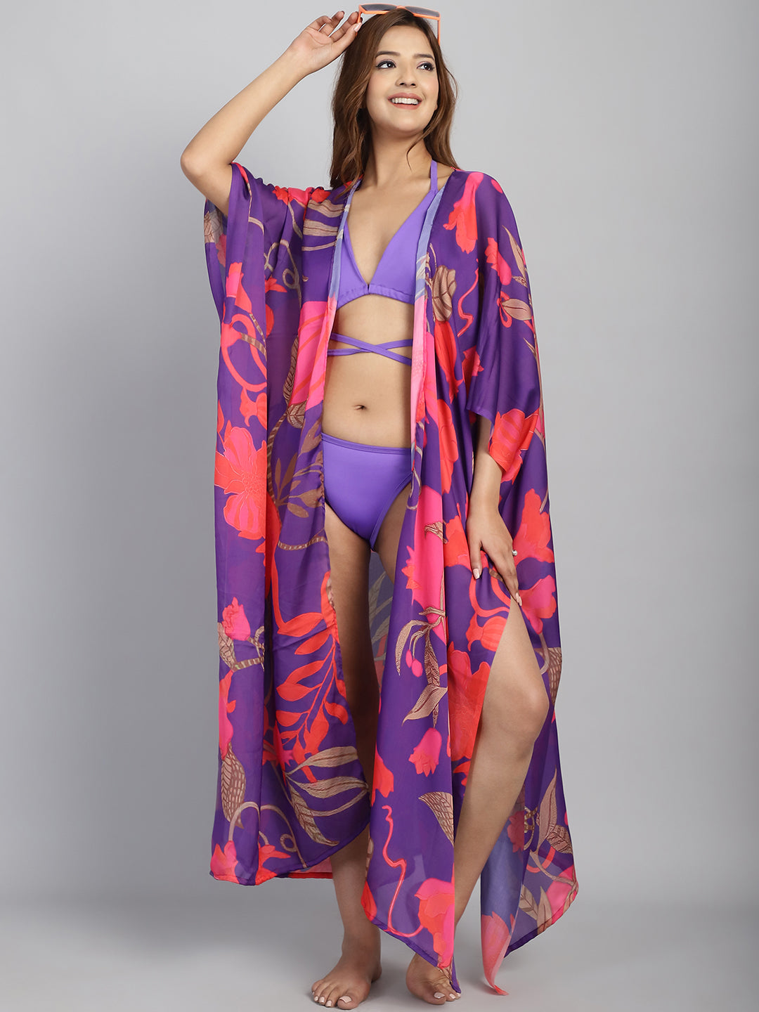 Purple Long Slit cover up Sarong