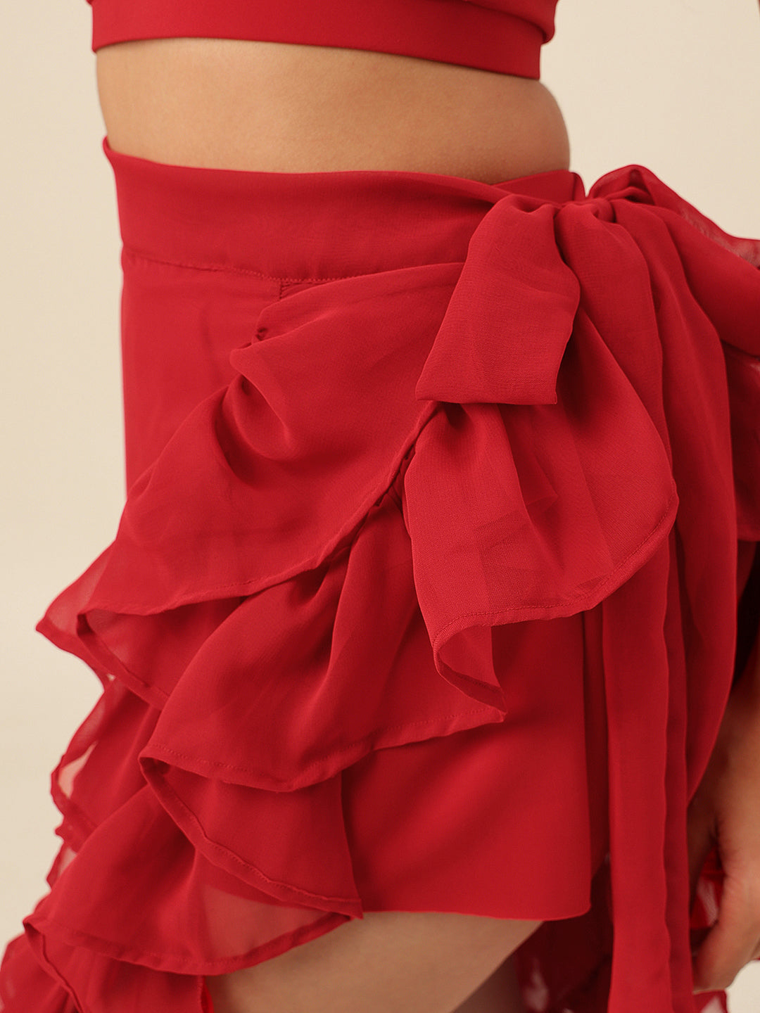 CUKOO Red Ruffled cover up Sarong