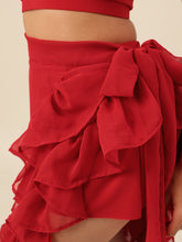 CUKOO Red Ruffled cover up Sarong