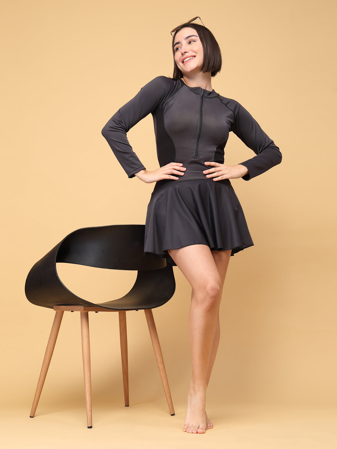 CUKOO Padded Black Flared Swimsuit/Swimwear