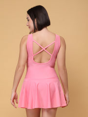 CUKOO Padded Pink Ruched Skirted Swimwear