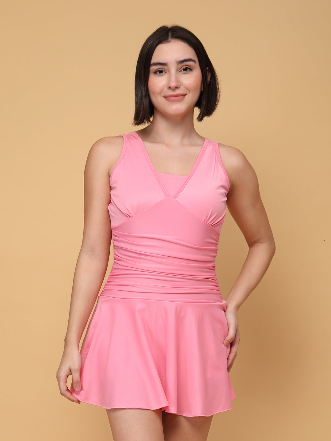 CUKOO Padded Pink Ruched Skirted Swimwear